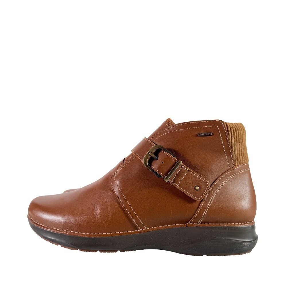 Clarks Women Appley Mid Dark Tan Leather Waterproof Boots 9.5W (Wide) NIB